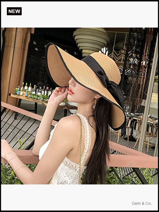 Wide Brim Foldable Straw Sun Hat UPF 50+